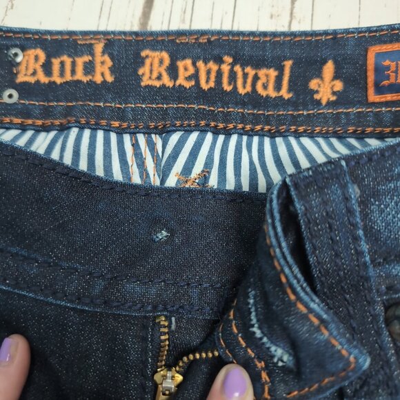 Rock Revival Debbie Skinny Dark Wash Faded Y2K Low Rise Jeans Size 30 - Picture 6 of 9